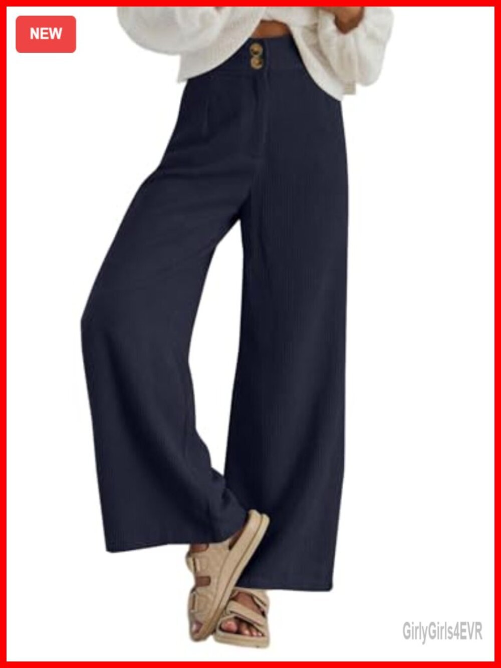 Corduroy Pants High Waisted Double Buttoned Stretchy Loose Fit Wide Leg with